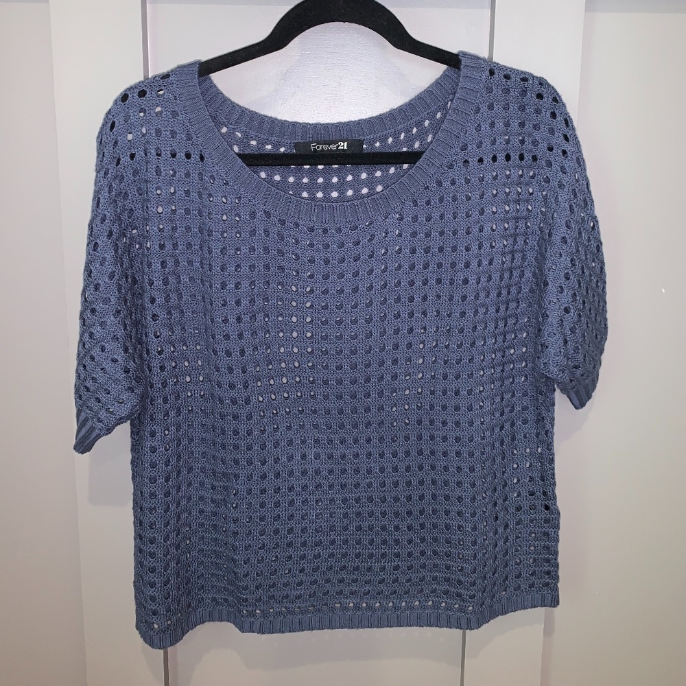Forever 21 Blue Hole Design Sweater Shirt
